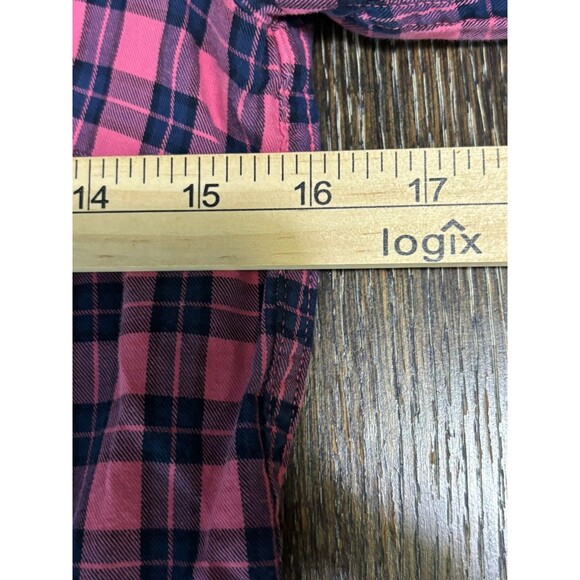 Talbots Pink Blue Plaid Cotton Long Sleeve Tunic Blouse Small - Picture 7 of 7